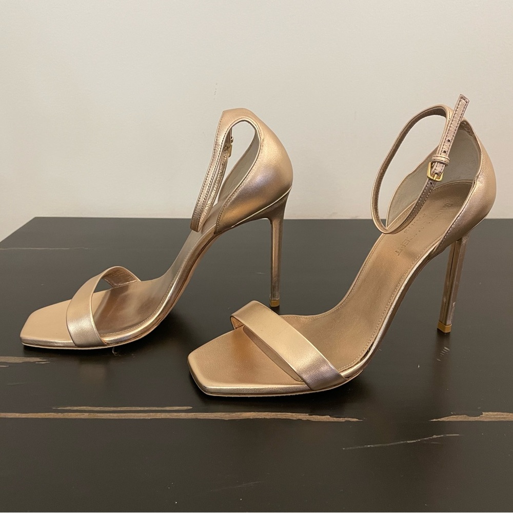 YSL Yves Saint Laurent Metallic Rose Gold Leather Amber Sandals Size 39.5 - Picture 3 of 16